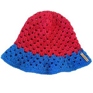 Crochet Granny Stitch Bucket Hat Red and Blue Adult Size, Brand New Handmade